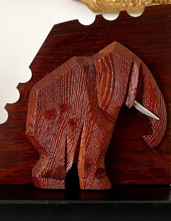 France, 1930s/1950s, Pair Of Elephant Bookends In Wood And Metal.