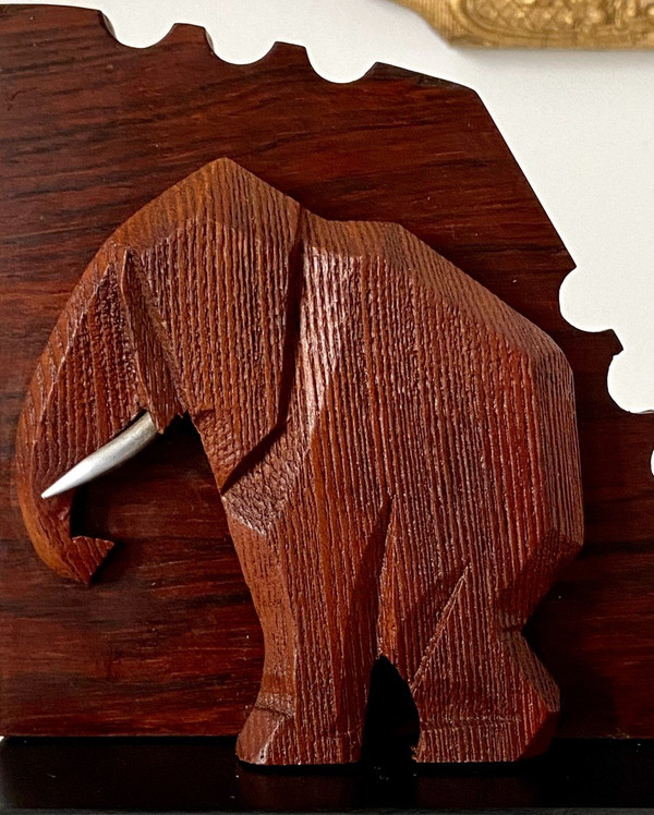 France, 1930s/1950s, Pair Of Elephant Bookends In Wood And Metal.