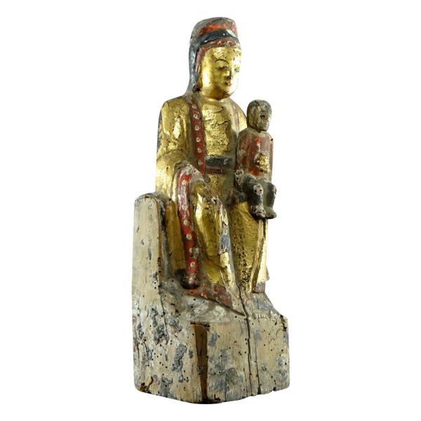 China, Late Ming Period, Beginning Qing Period, XVIIth Century, Kouan Yin Statue In Lacquered And Gilded Wood.