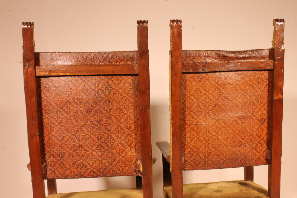Pair Of Italian Armchairs In Walnut Circa 1600