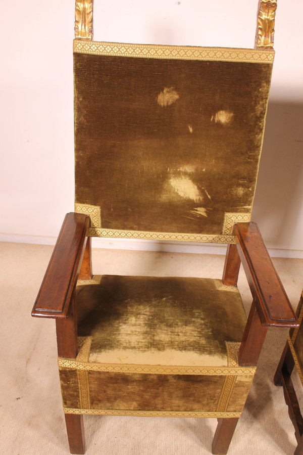 Pair Of Italian Armchairs In Walnut Circa 1600