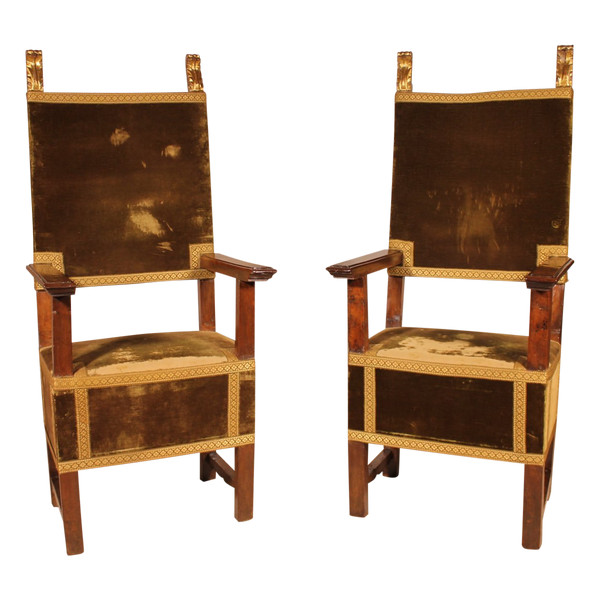 Pair Of Italian Armchairs In Walnut Circa 1600