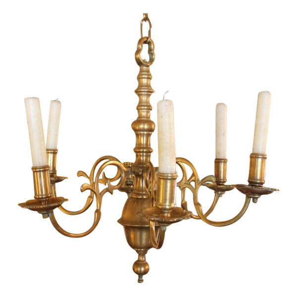 French Chandelier From The 18th Century In Bronze 6 Branches