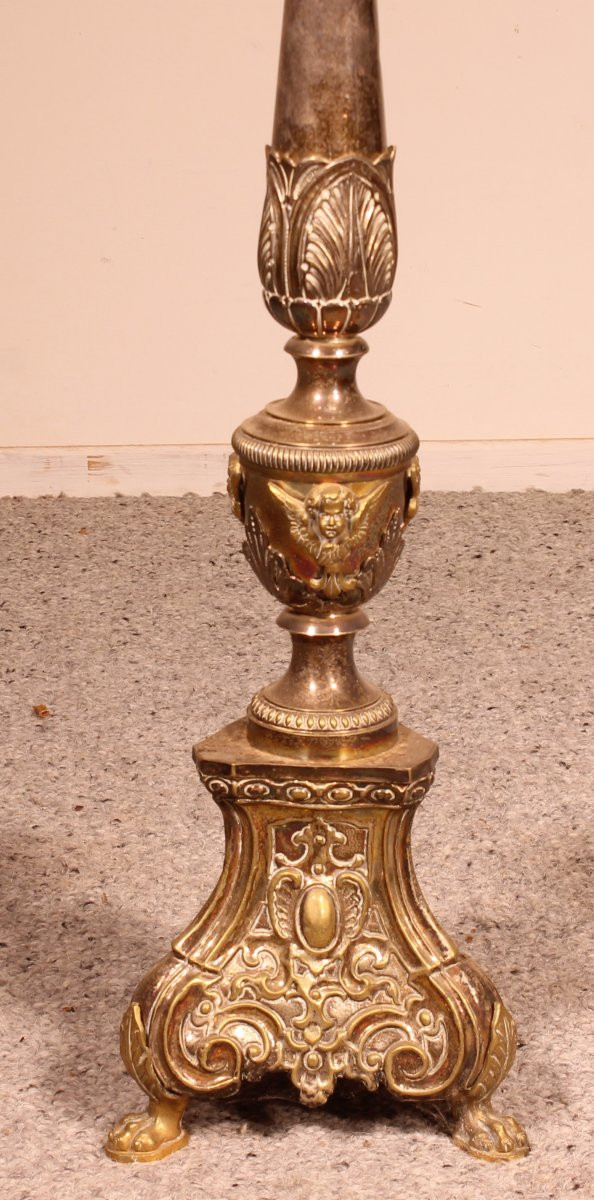 Grande Candeliere Luigi XIV Francese In Ottone - XVIII Secolo