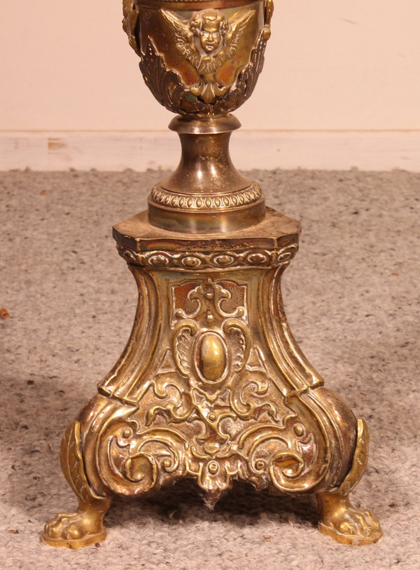Grande Candeliere Luigi XIV Francese In Ottone - XVIII Secolo