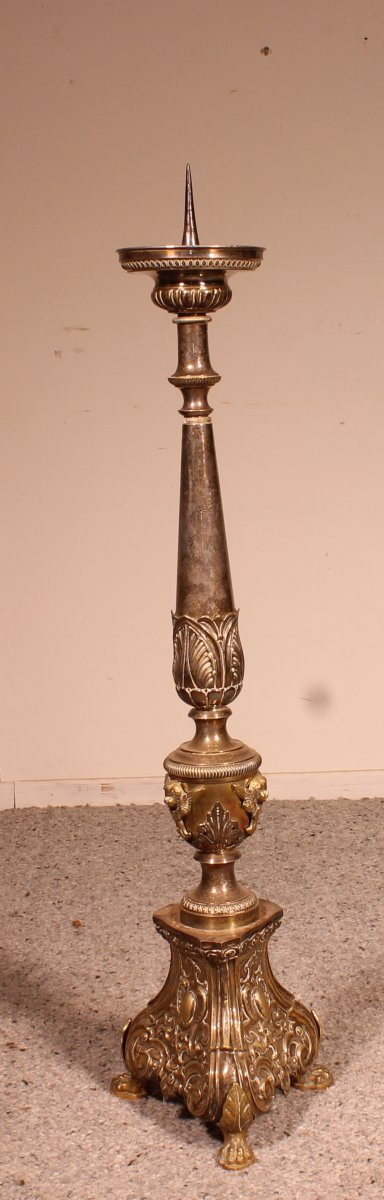 Grande Candeliere Luigi XIV Francese In Ottone - XVIII Secolo