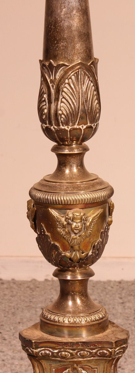 Grande Candeliere Luigi XIV Francese In Ottone - XVIII Secolo
