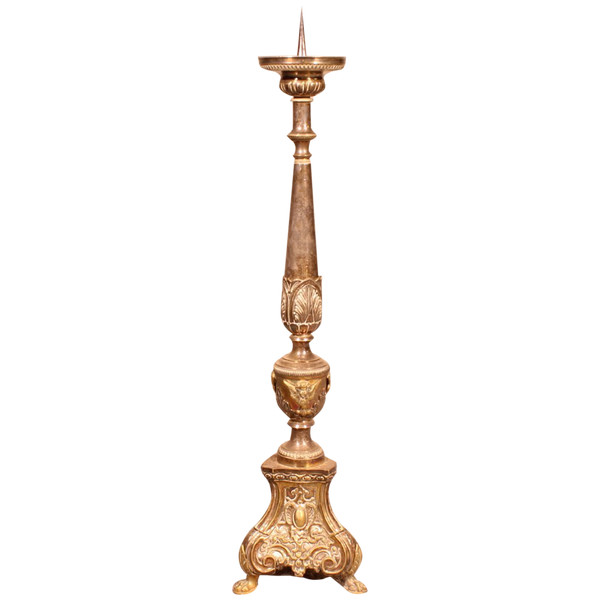 Grande Candeliere Luigi XIV Francese In Ottone - XVIII Secolo