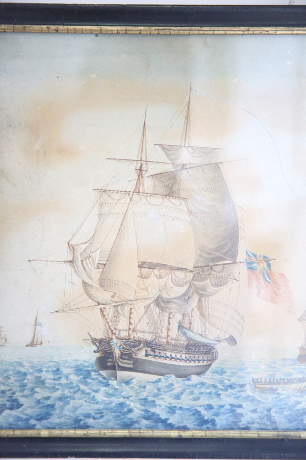 coppia di acquerelli, marine dei primi del XIX secolo