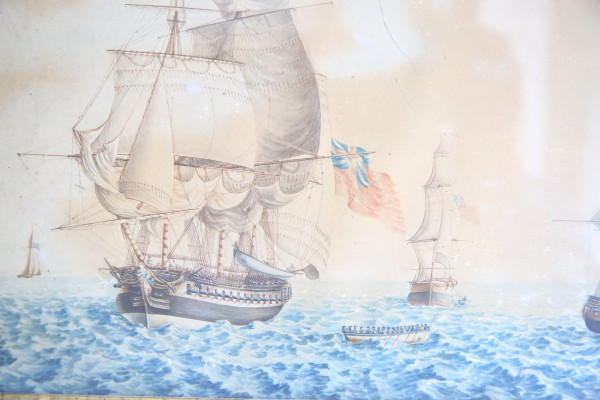 coppia di acquerelli, marine dei primi del XIX secolo