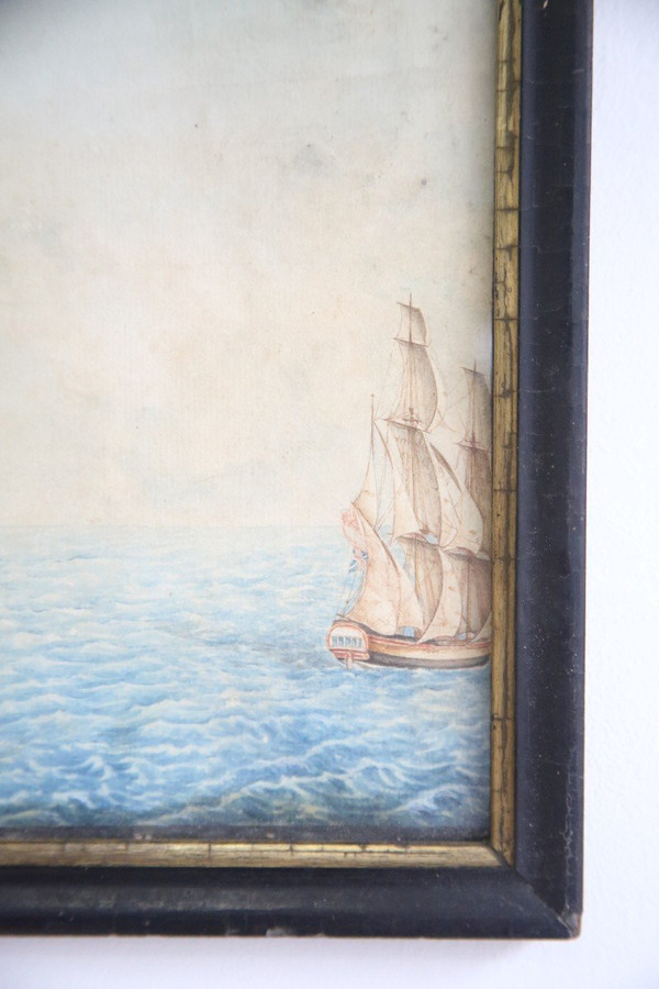 coppia di acquerelli, marine dei primi del XIX secolo