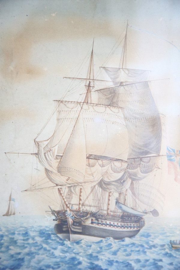 coppia di acquerelli, marine dei primi del XIX secolo