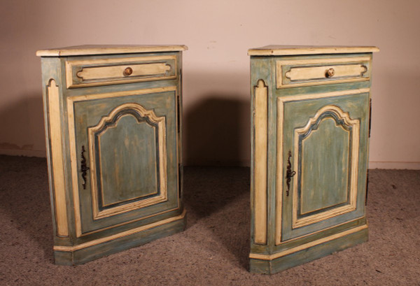 Paire d'Encoignures Louis XV Polychrome En Chêne-19° Siècle
