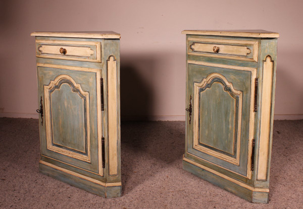Paire d'Encoignures Louis XV Polychrome En Chêne-19° Siècle