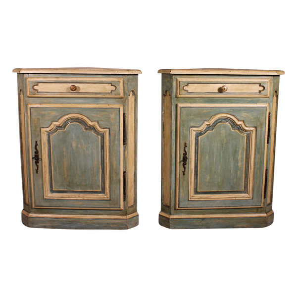 Paire d'Encoignures Louis XV Polychrome En Chêne-19° Siècle