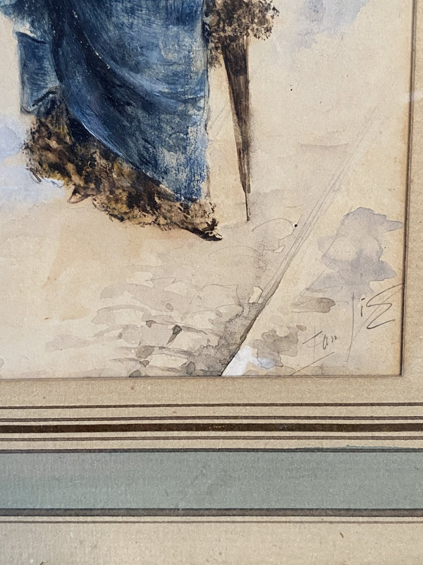 Scuola francese, La Parisienne Au Moulin Rouge, Acquarello Circa 1900 - Monogrammato