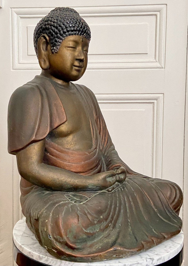 China, 1930s/1950s, Large Patinated Plaster Statue Of Buddha.