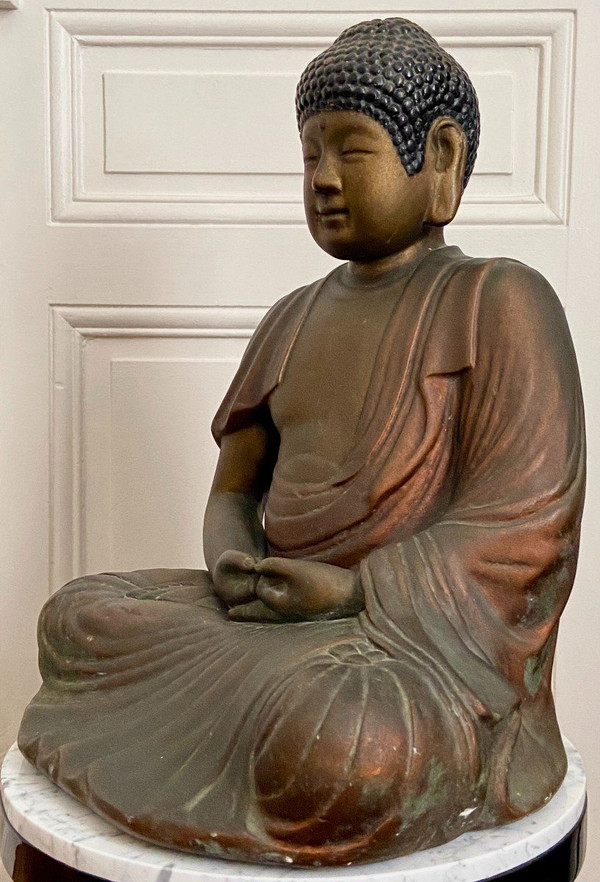 China, 1930s/1950s, Large Patinated Plaster Statue Of Buddha.
