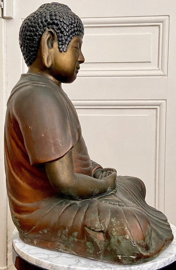 China, 1930s/1950s, Large Patinated Plaster Statue Of Buddha.