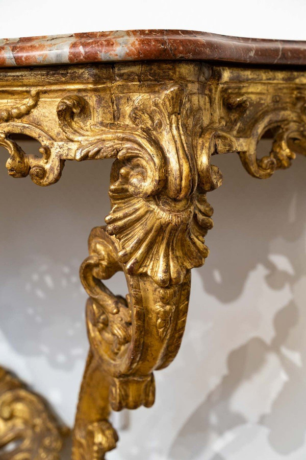 Regency period carved and gilded wood console table, early 18th century