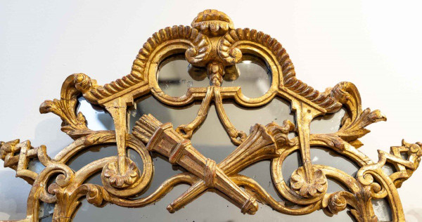 Important miroir à parcloses en bois doré  d'époque Louis XIV