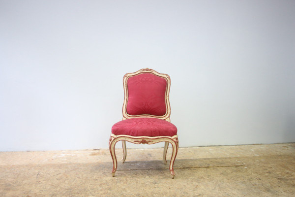 White and red beech frame chair attributed to Jean Avisse, circa 1750.