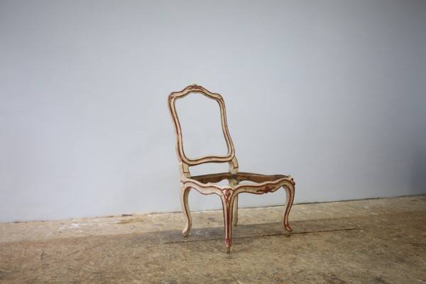 White and red beech frame chair attributed to Jean Avisse, circa 1750.