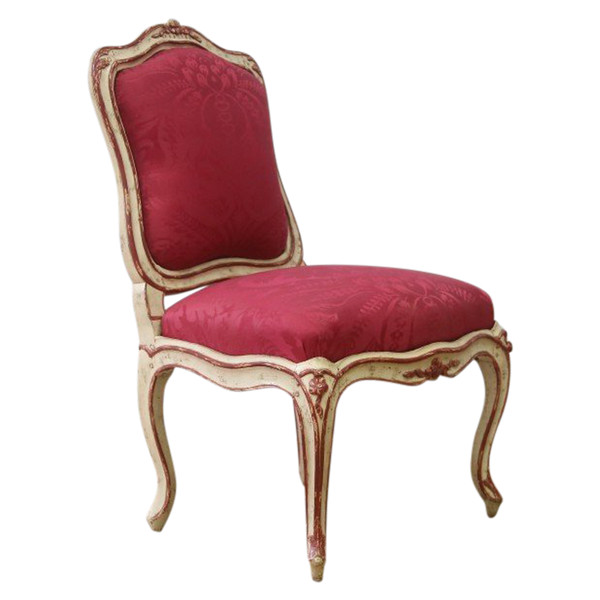 White and red beech frame chair attributed to Jean Avisse, circa 1750.