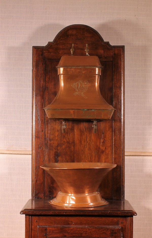Lavabo Avec Réservoir En Cuivre- 19° Siècle-france