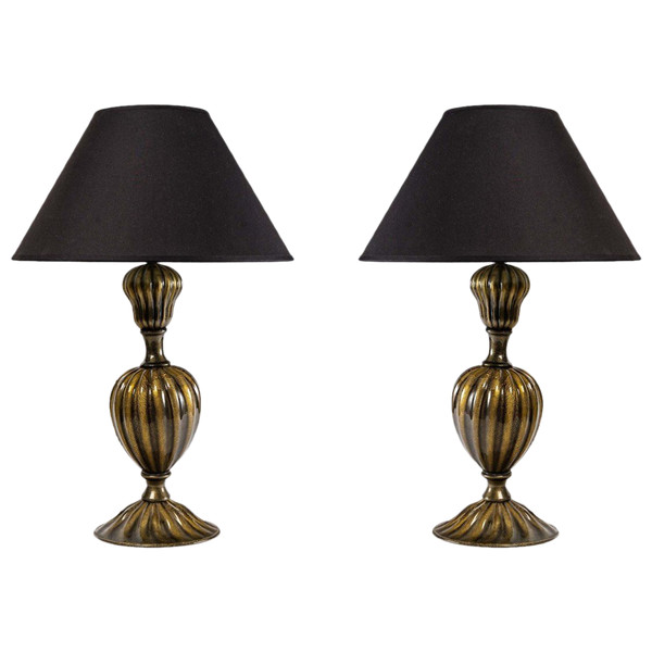 Paar Balusterlampen Aus Muranoglas, 1950er Jahre