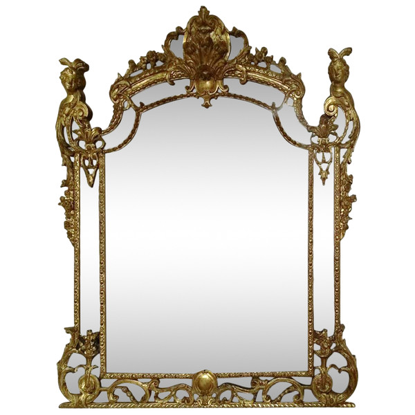 Eccezionale specchio in legno intagliato e dorato d'epoca Regence