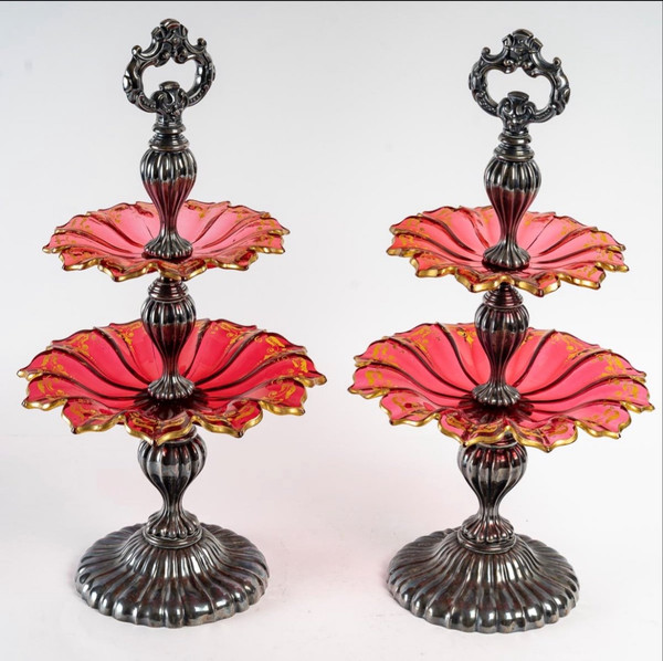 A Pair Of Bohemian Crystal And Sterling Silver Cup Displays Late 19th Century