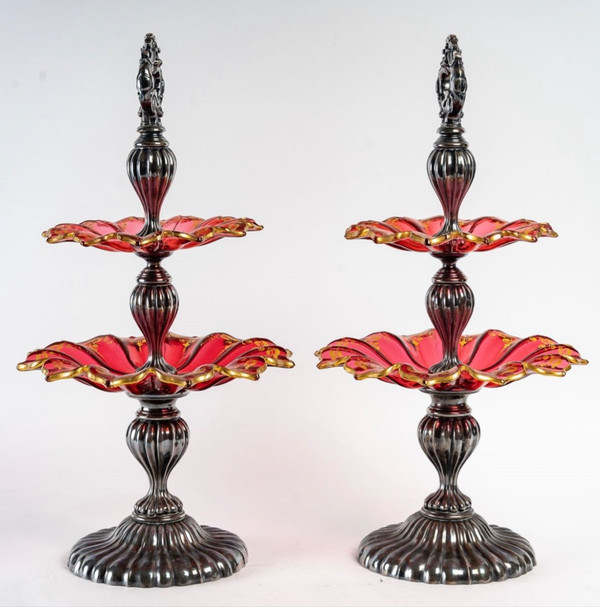 A Pair Of Bohemian Crystal And Sterling Silver Cup Displays Late 19th Century