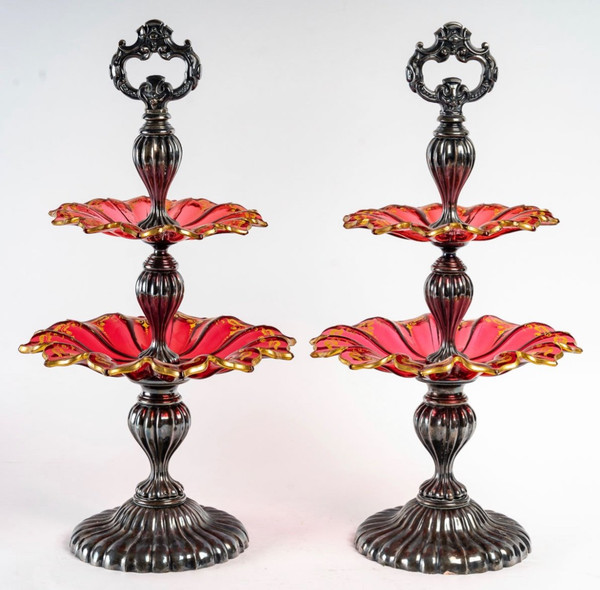 A Pair Of Bohemian Crystal And Sterling Silver Cup Displays Late 19th Century