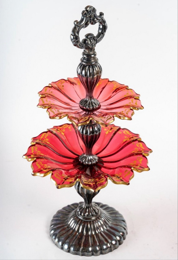 A Pair Of Bohemian Crystal And Sterling Silver Cup Displays Late 19th Century