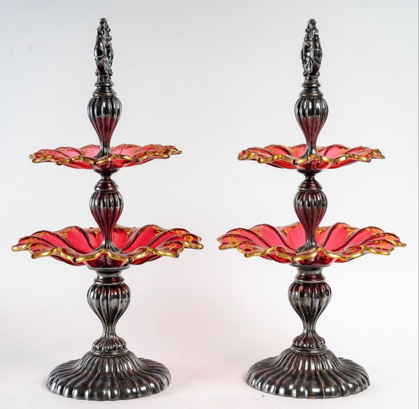 A Pair Of Bohemian Crystal And Sterling Silver Cup Displays Late 19th Century