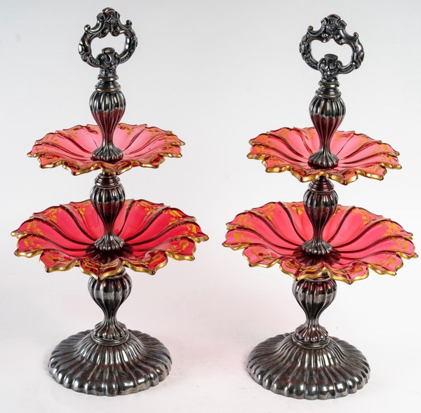 A Pair Of Bohemian Crystal And Sterling Silver Cup Displays Late 19th Century