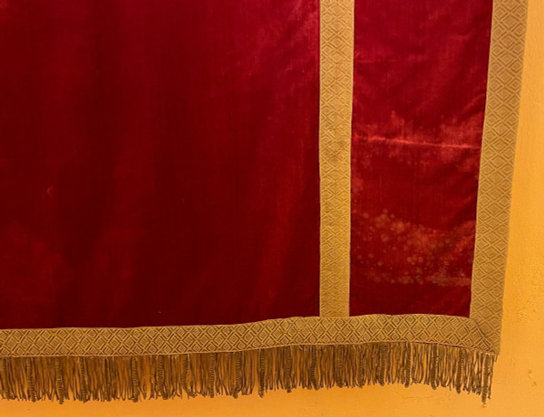 Retro Altare-Italia-XIX Secolo-Velluto Di Seta Rosso