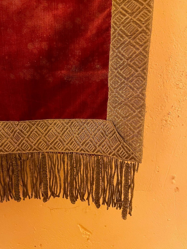 Retro Altare-Italia-XIX Secolo-Velluto Di Seta Rosso