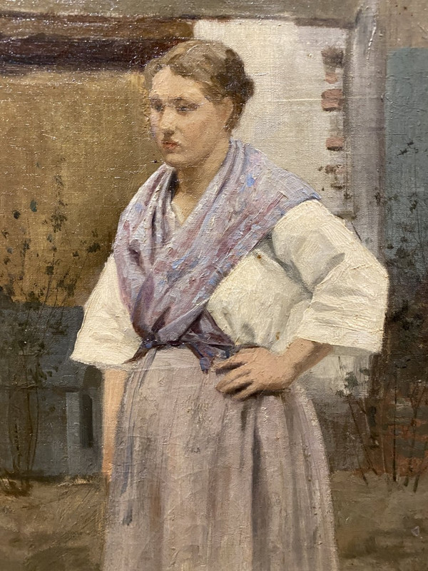 Französische Naturforscherschule – Im Hof des Bauernhofs, Monogramm Af zur Identifizierung – 1884