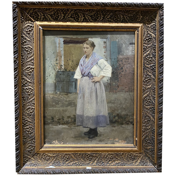 Französische Naturforscherschule – Im Hof des Bauernhofs, Monogramm Af zur Identifizierung – 1884