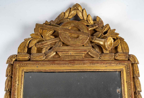 Miroir En Bois Sculpté Doré d'époque Louis XVI