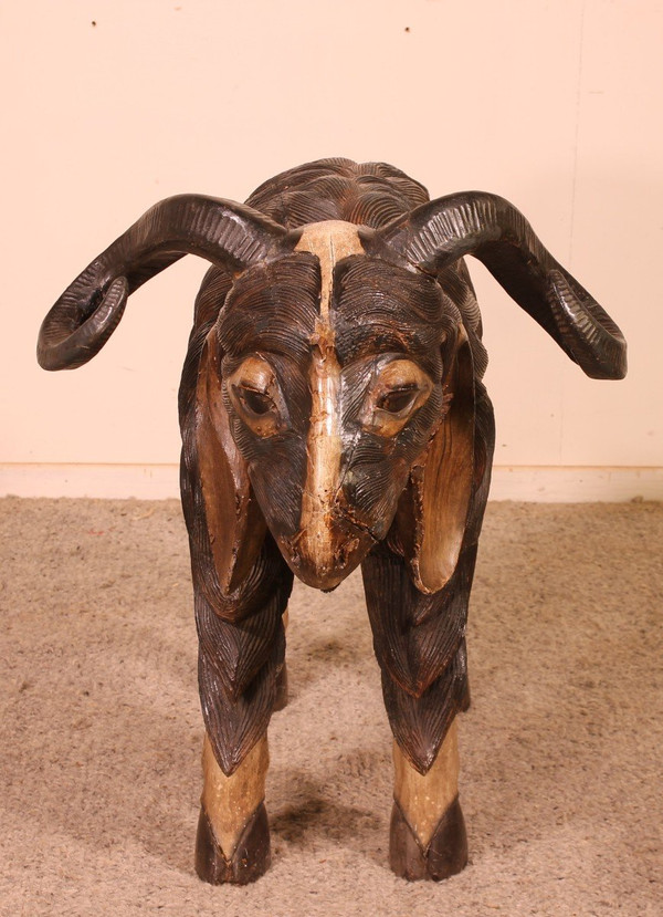 Ariete Scozzese In Legno Policromo - XIX Secolo
