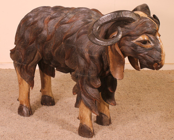 Ariete Scozzese In Legno Policromo - XIX Secolo