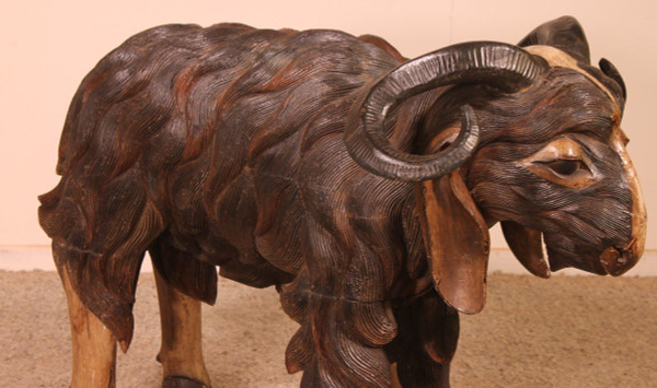 Ariete Scozzese In Legno Policromo - XIX Secolo