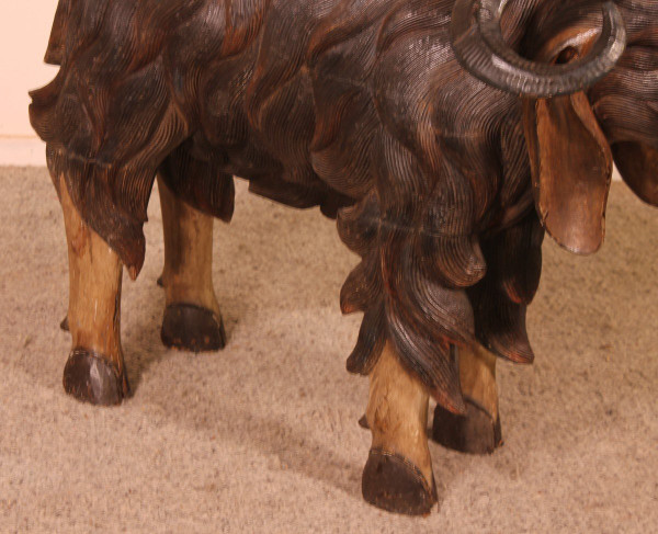Ariete Scozzese In Legno Policromo - XIX Secolo