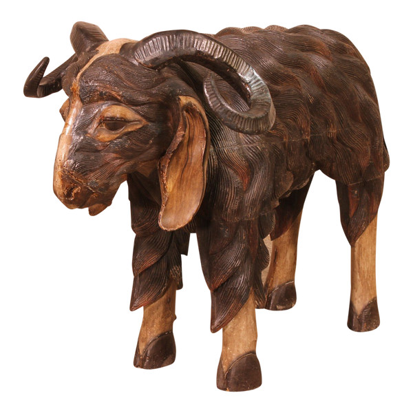 Ariete Scozzese In Legno Policromo - XIX Secolo