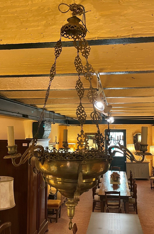 Lampe De Suspension Renaissance Espagnol-17° Siècle Avec éclairage Indirecte