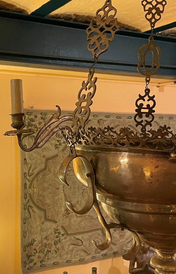 Lampe De Suspension Renaissance Espagnol-17° Siècle Avec éclairage Indirecte