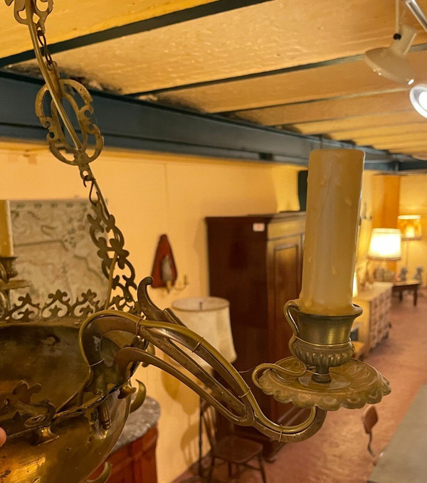 Lampe De Suspension Renaissance Espagnol-17° Siècle Avec éclairage Indirecte